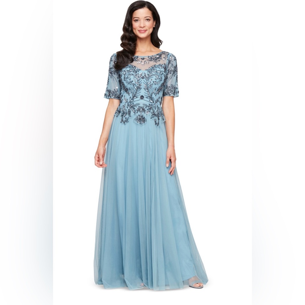 Alex Evenings Women’s Beaded Sequinned Evening Gown, Dusty Blue, Size 14